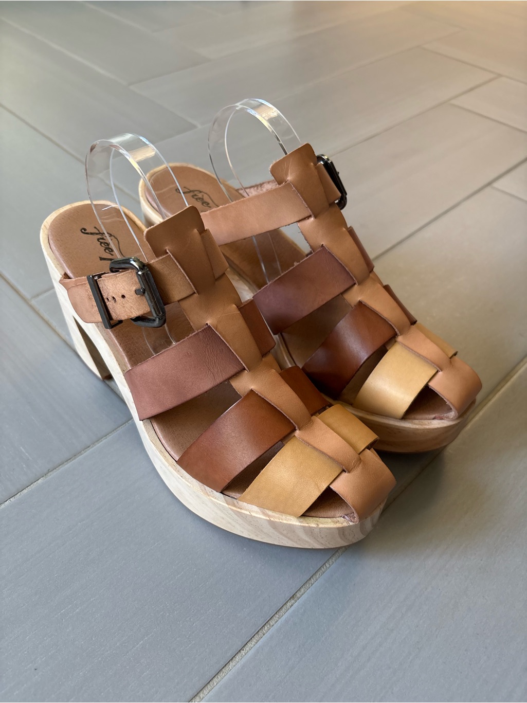 Free People Bellevue Clogs | Multi-Tone Brown Leather Platform Sandals